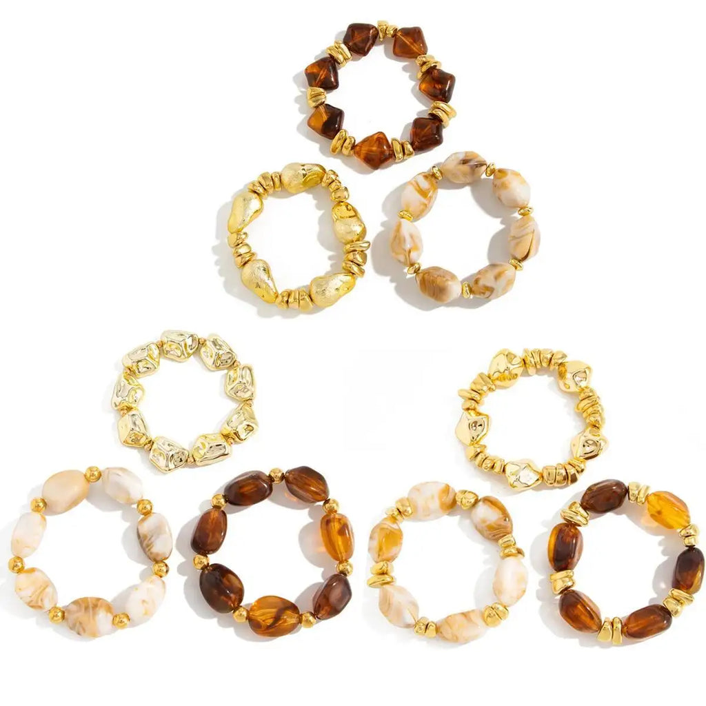 3 Pcs Set Acrylic Resin Copper Coated Bead Bracelets - Y2K Bohemian Uneven Various Forms