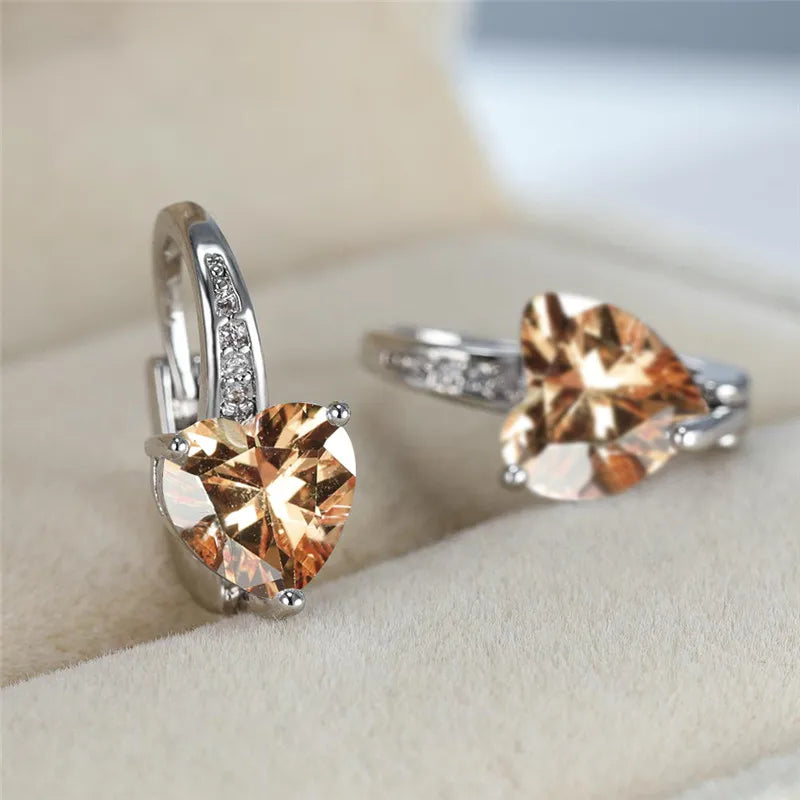 CZ Heart Stone Hoop Alloy Earrings