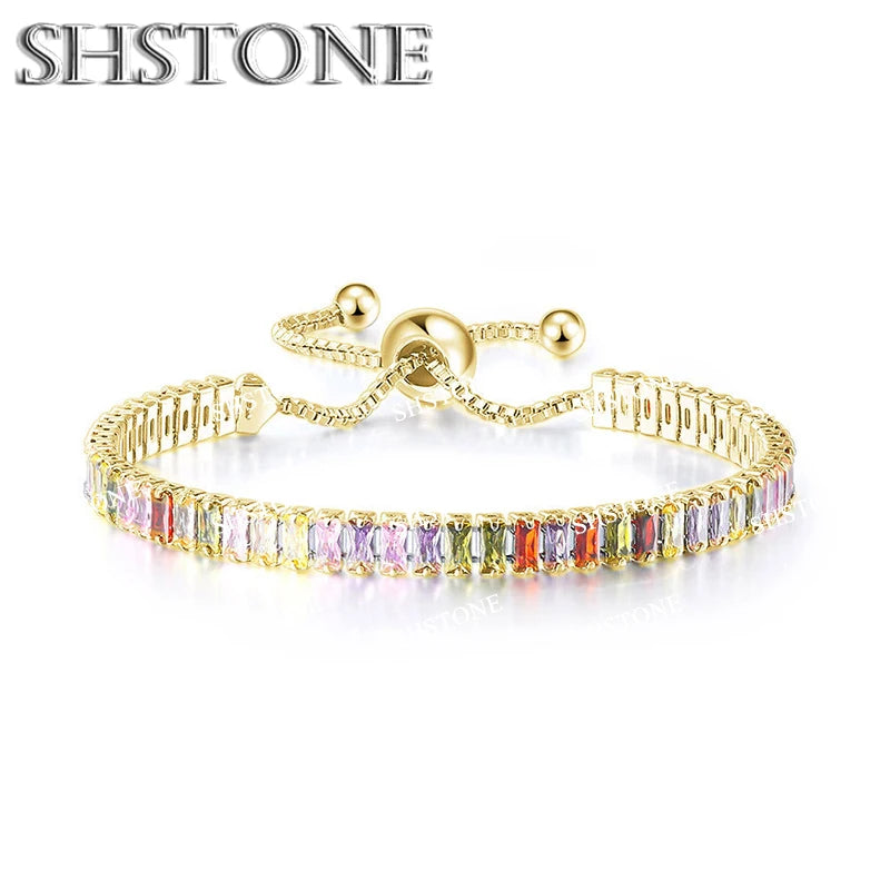 Selection of 925 Sterling Silver Chain Bracelets with Multi-colored Zircons