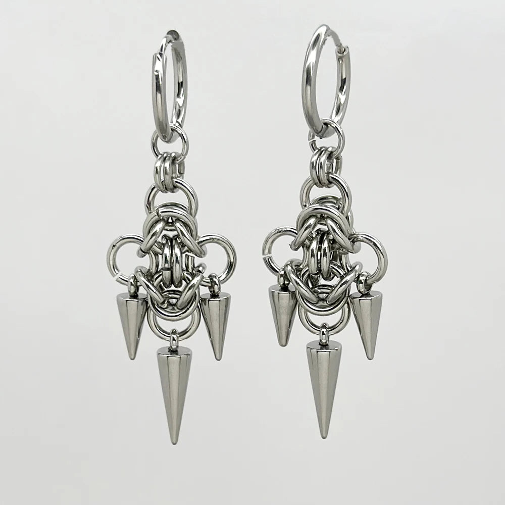 Stainless Steel Byzantine Chainmail Spike Hoop Earrings