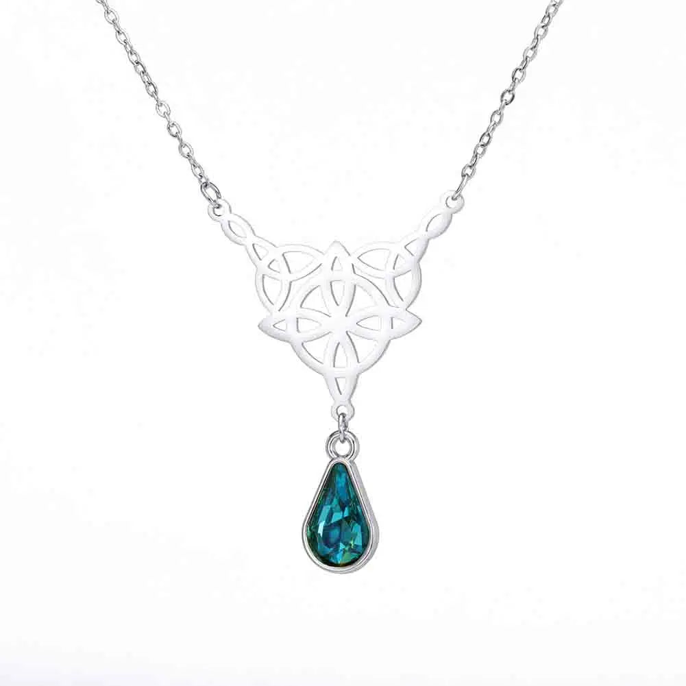 Celtic Knot Stainless Steel Drop Stone Pendant Necklace
