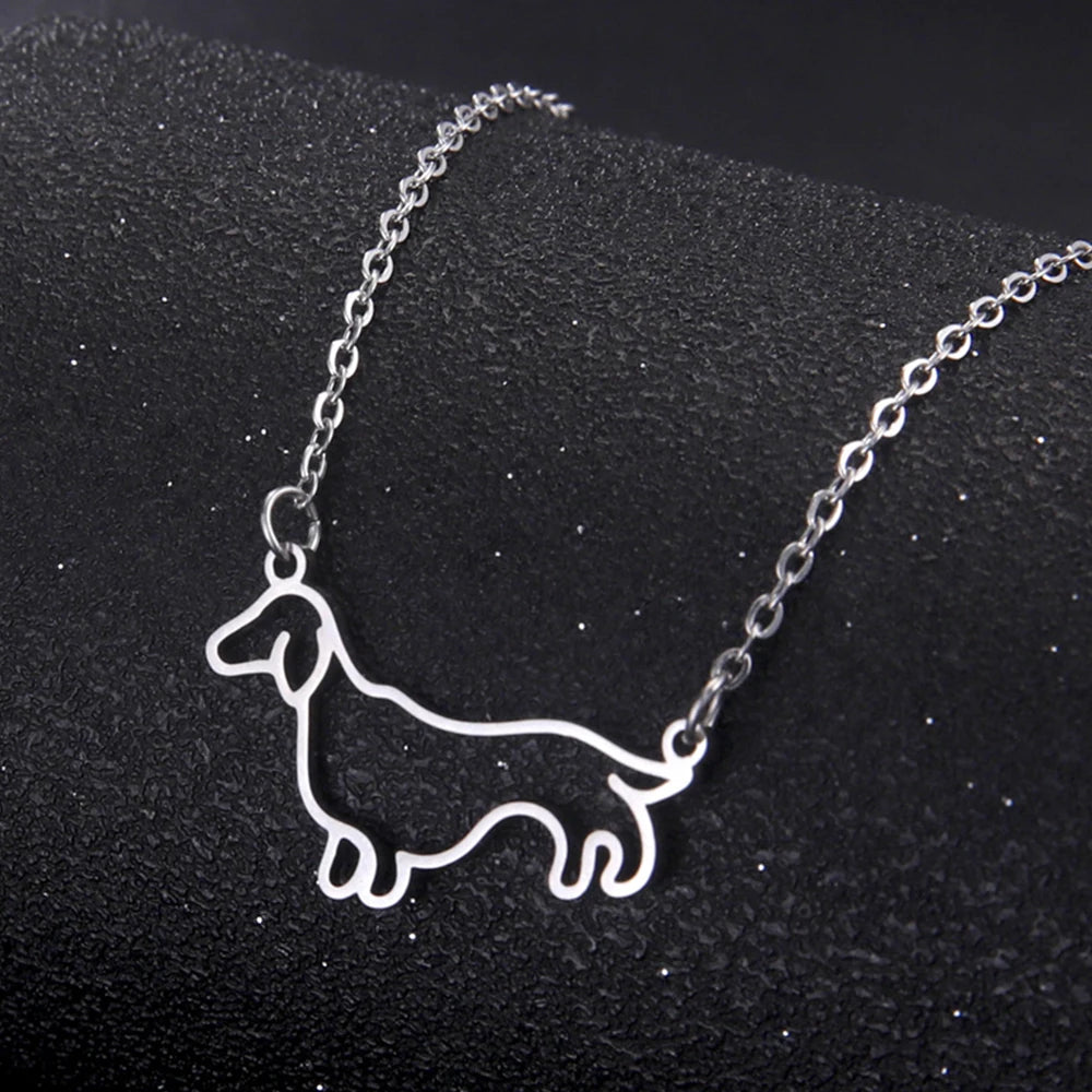 45+5 cm Stainless Steel Pendant Necklace Dachshund Dog Cutout Heart - 4 Options