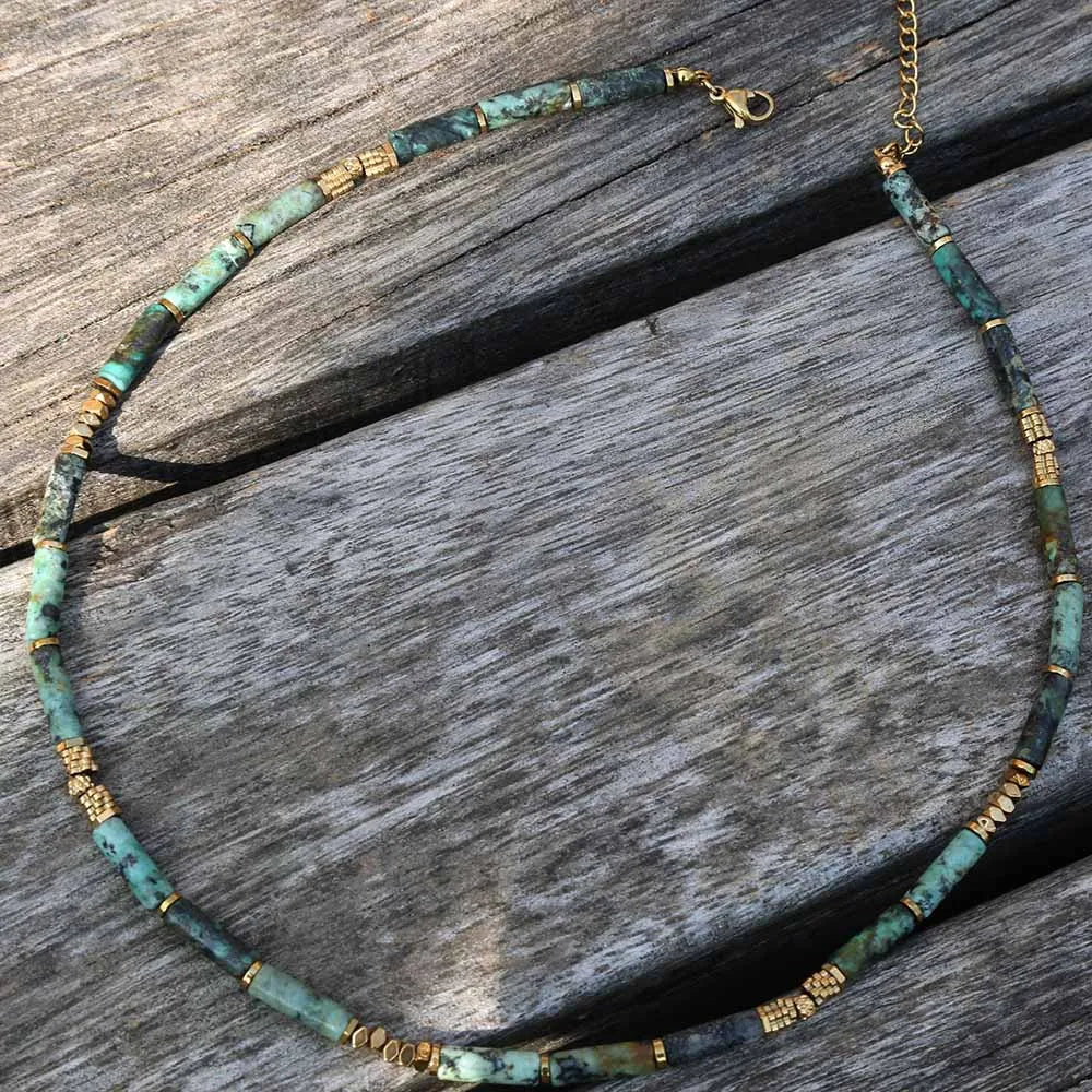 Natural African Turquoise Bead Titanium Steel Necklace