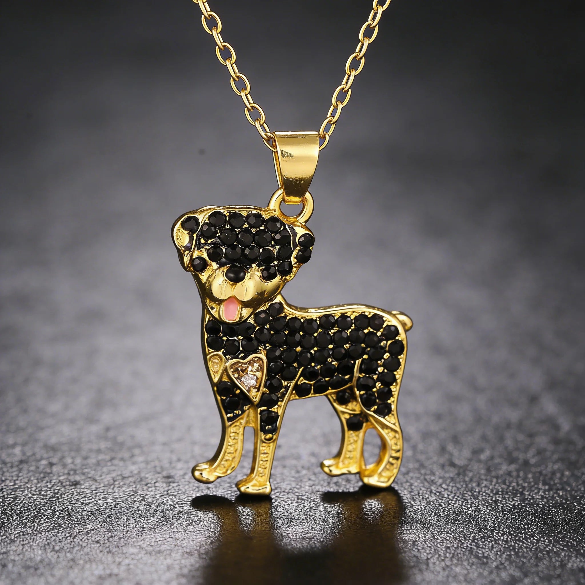Collection of CZ Stone Dog Pendant Necklaces MANY BREEDS in Gold/Silver Tone Alloy - Choose Your Breed