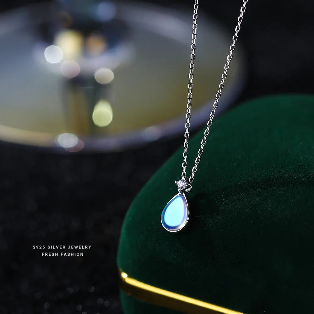 925 Sterling Silver Moonstone Drop Pendant Necklace