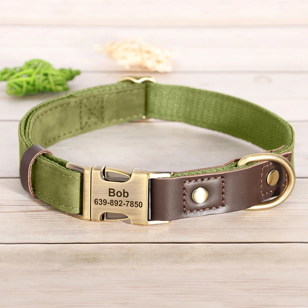Faux Suede Leather Adjustable Dog Collar - Customize, Engrave, Name Tag, ID Necklace
