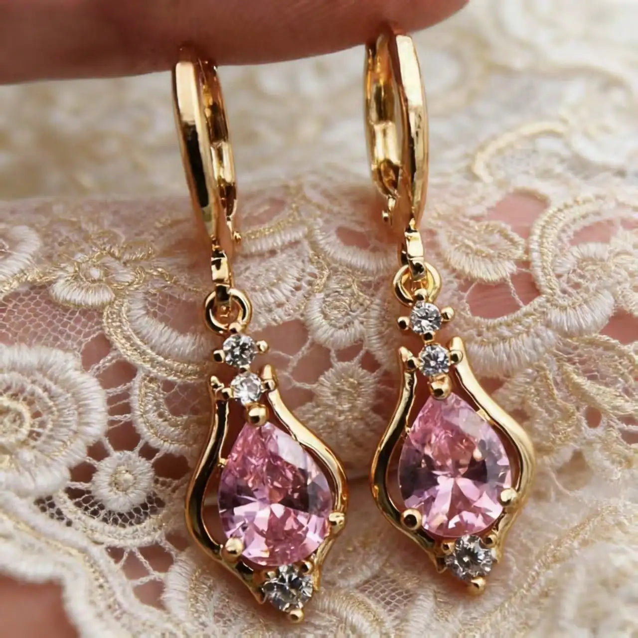 Stainless Steel Water Drop CZ Earrings