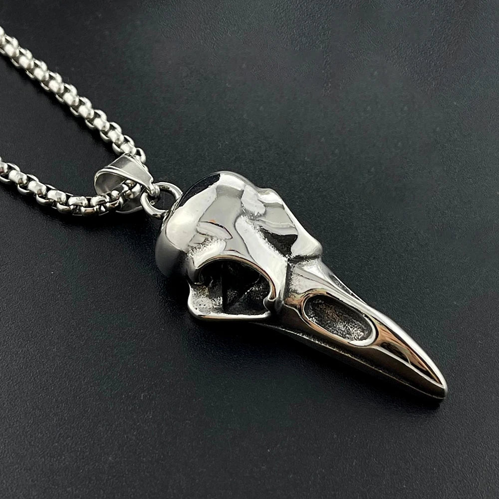 Viking Raven Skull Pendant Necklace Stainless Steel 69mmx21mm