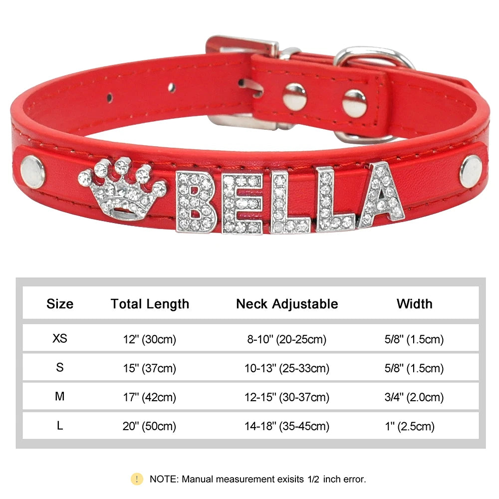 Faux Leather Dog Collar with Rhinestones - Customize, Engrave, Name Tag