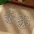 Stainless Steel Bohemian Hollow Exaggerated Leaf Dangle Drop Earrings