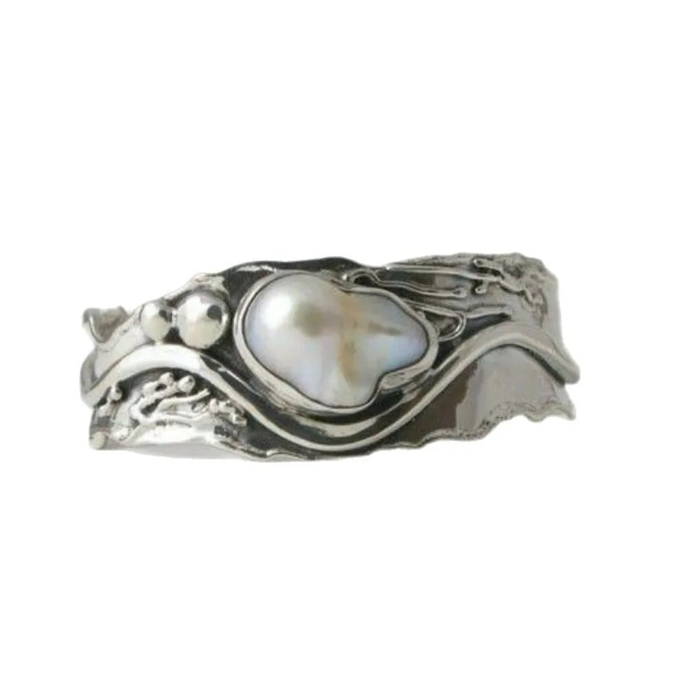 Baroque Faux Pearl Ocean Wave Copper Ring