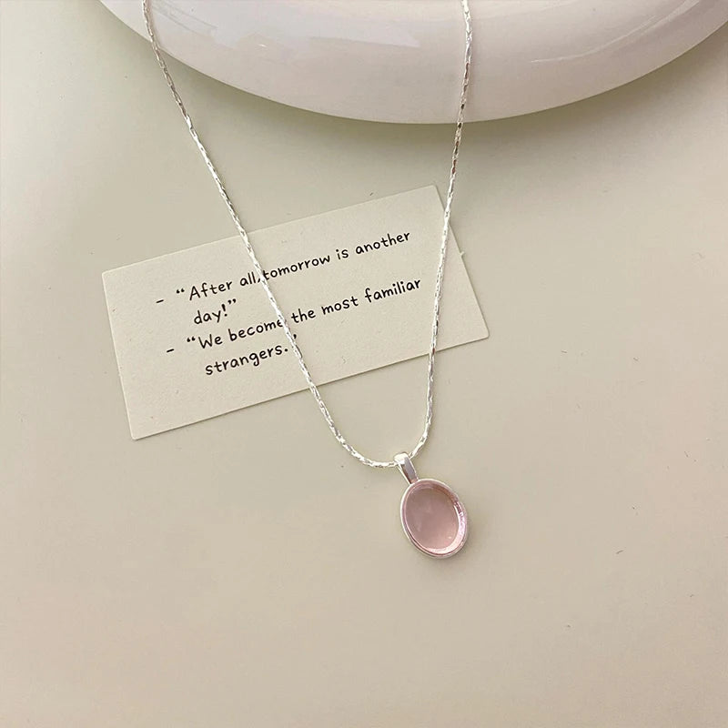 925 Sterling Silver Pink Crystal Moonstone Feminine Necklace