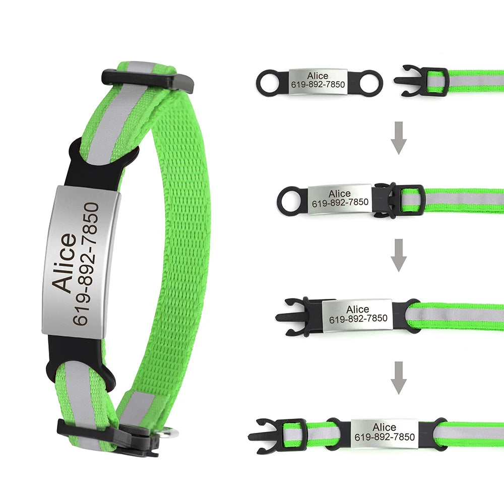Reflective Fabric Pet Collar with Engravable ID Tag
