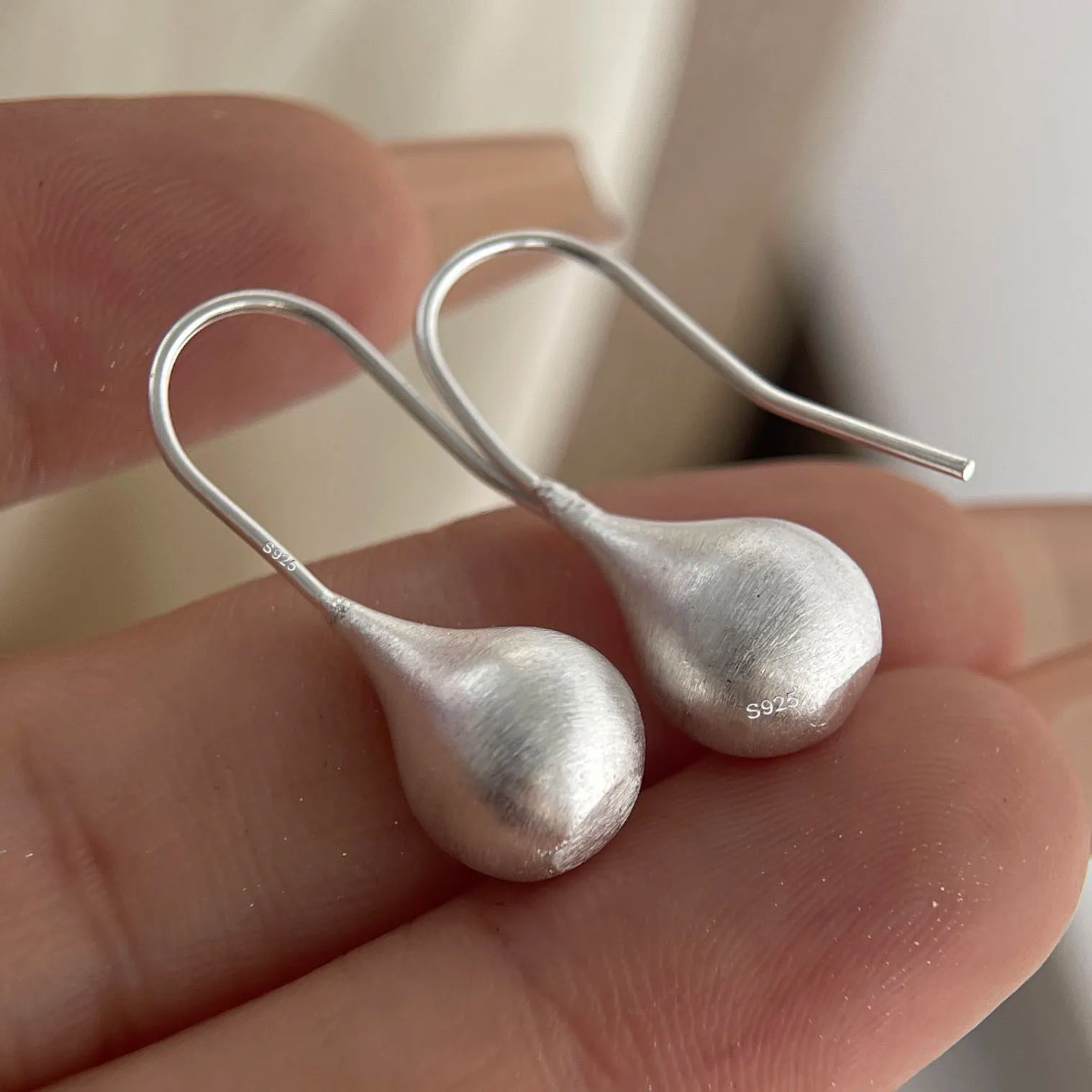 925 Matte Sterling Silver Drop Earrings