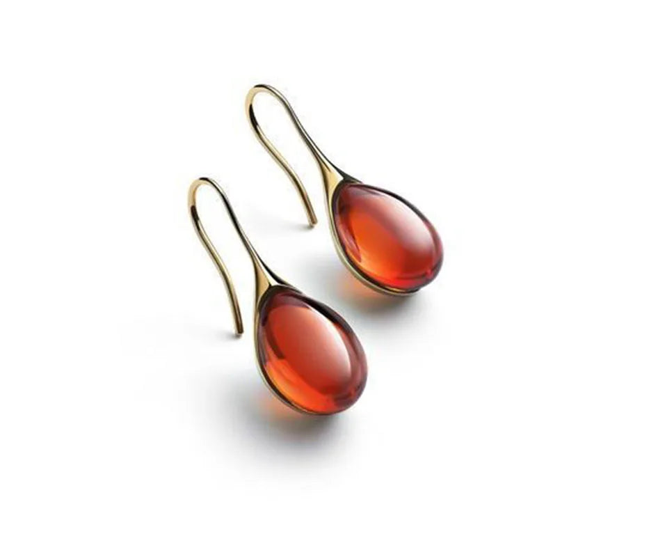 Handmade Transparent Natural Stone Water Drop Dangle Alloy Earrings