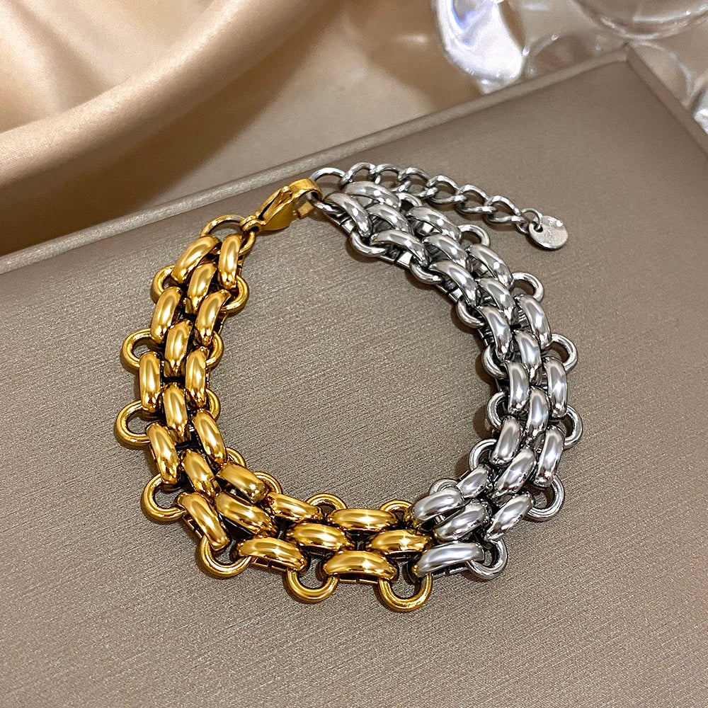 Gold-Plated Stainless-Steel Bracelet - Chunky Thick Cuban Chain Statement