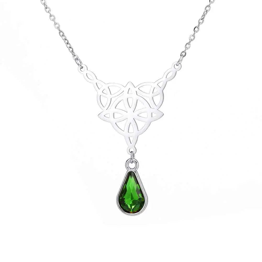 Celtic Knot Stainless Steel Drop Stone Pendant Necklace
