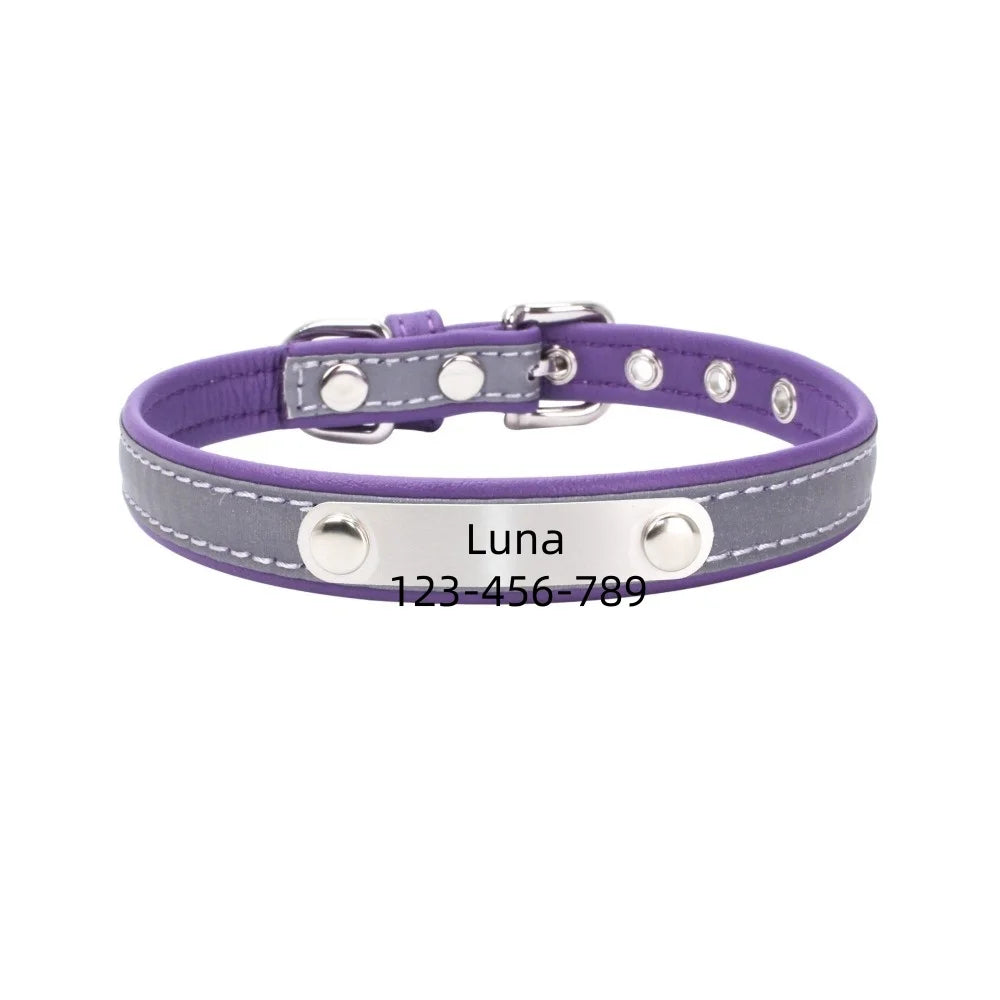 Faux Leather Adjustable Pet Collar - Customize, Engrave, Name Tag, ID Necklace