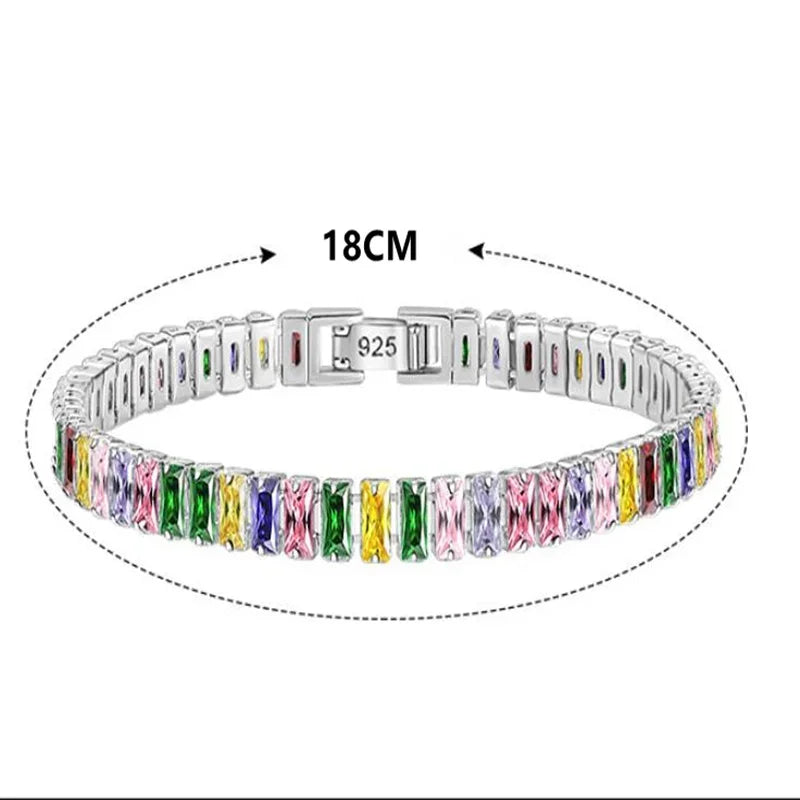 Selection of 925 Sterling Silver Chain Bracelets with Multi-colored Zircons