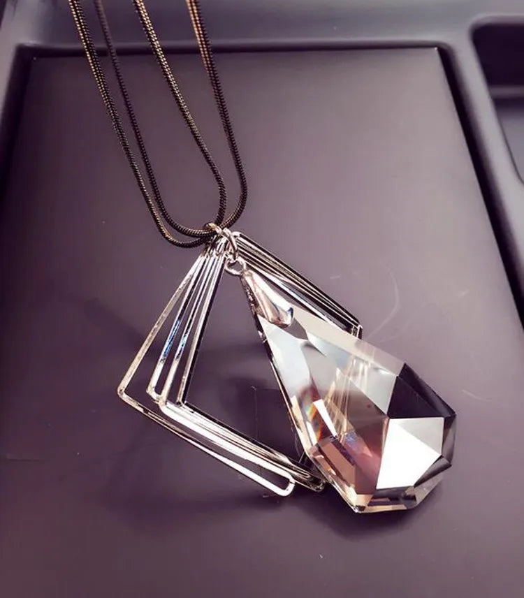 Selection of Bold Long Alloy Necklaces with Large Crystal Pendants