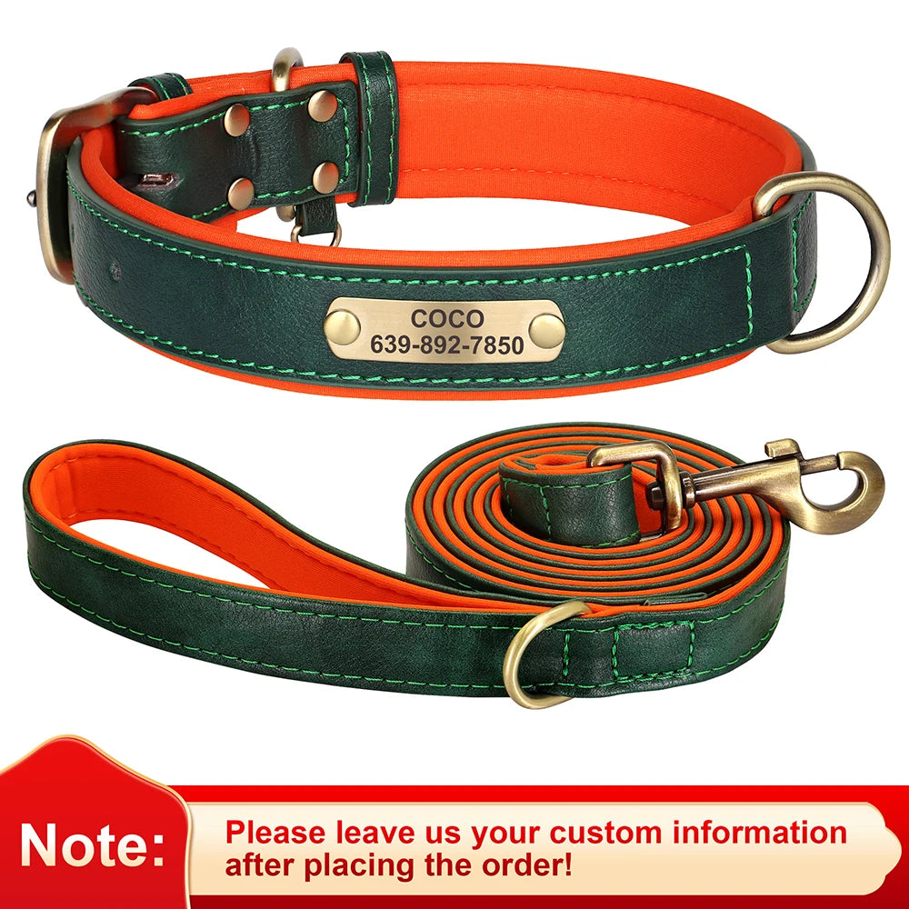Soft Faux Leather Adjustable Dog Collar - Customize, Engrave, Name Tag, ID Necklace