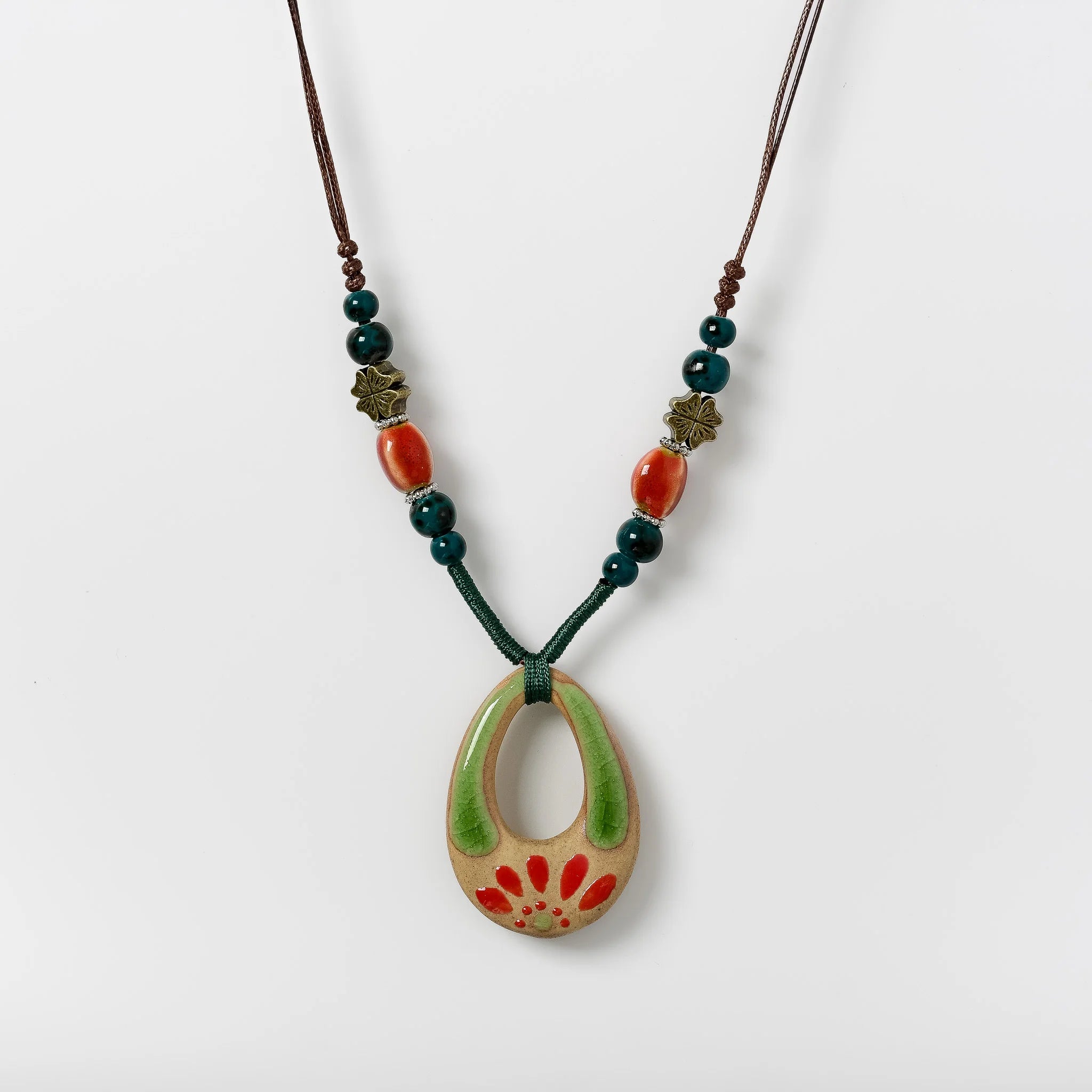 Handmade Ceramic Pendant Beads Necklace Retro