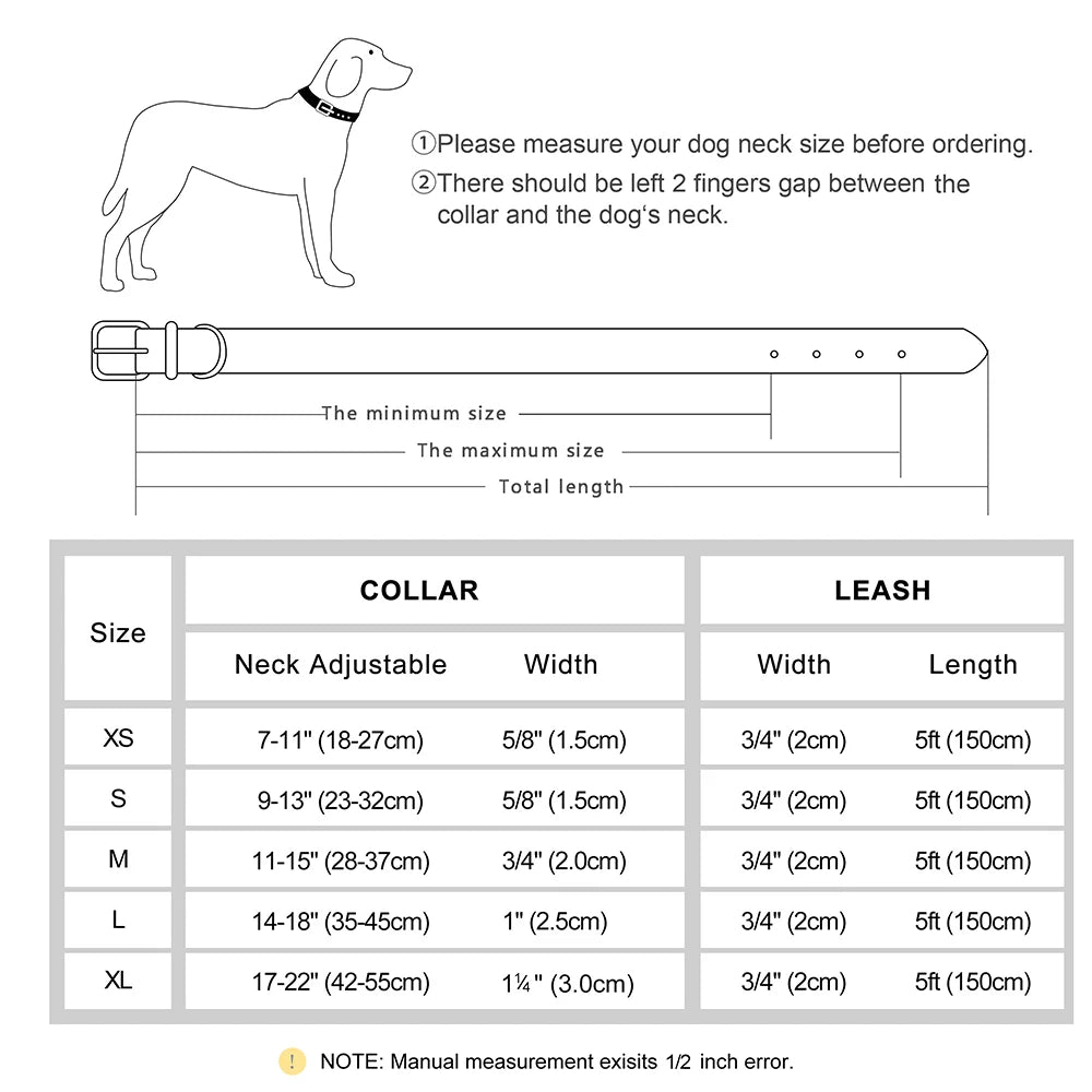 Quality Faux Leather Dog Collar Leash Set - Customize, Engrave, Name Tag