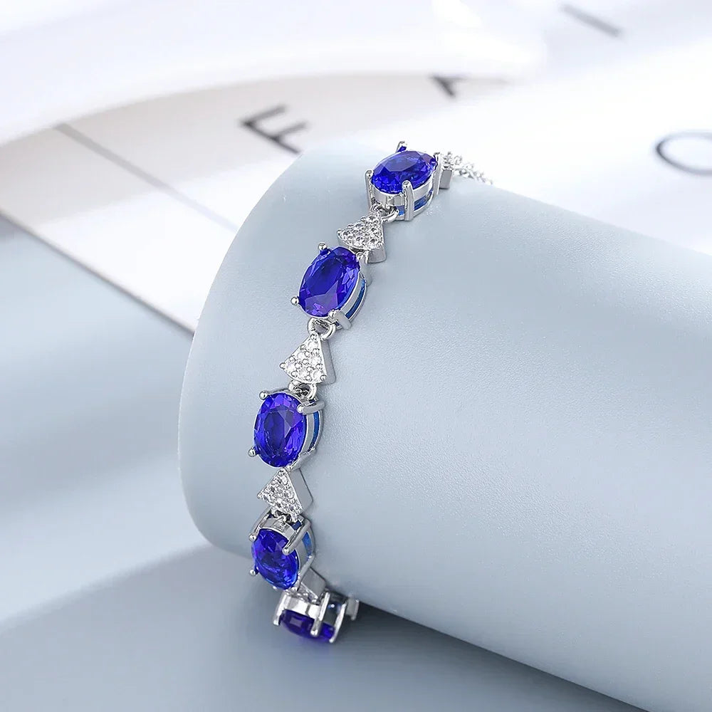 Artificial Blue Stone Clear CZ Bracelet in 925 Sterling Silver - More Colors