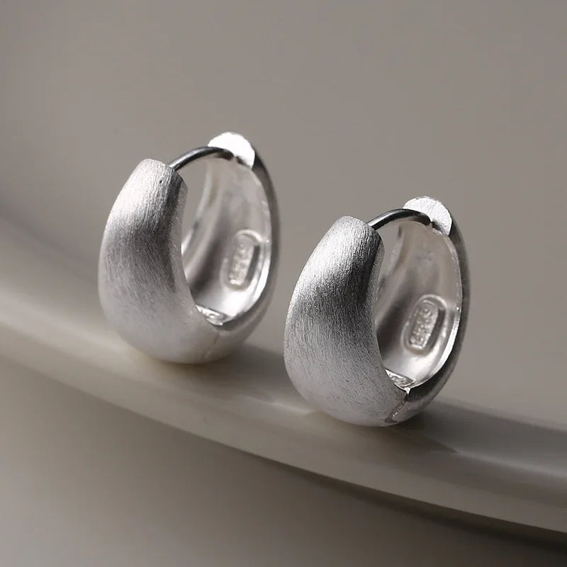 Matte 925 Sterling Silver Hoop Earrings