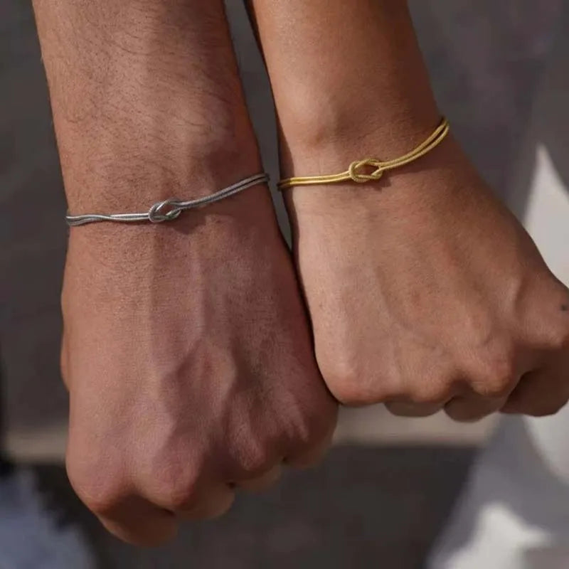 Elegant Stainless Steel Snake Chain Knot Bracelet - Handmade, Minimalist, Expandable