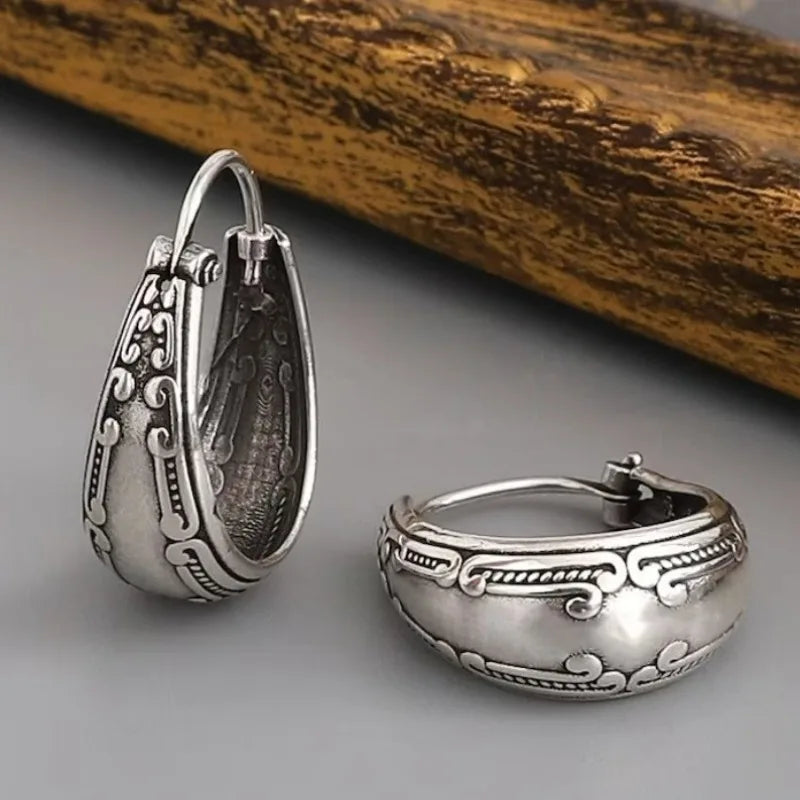 Antique Inspired Boho Hoop Zink Alloy Earrings