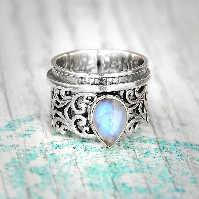 Moonstone Zircon Ring in Thick Copper Bezel Setting - Antique Inspired, Dreamy, Goth, Fantasy