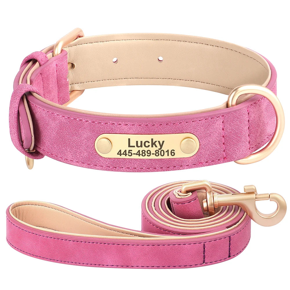 Soft Faux Leather Adjustable Dog Collar - Customize, Engrave, Name Tag, ID Necklace