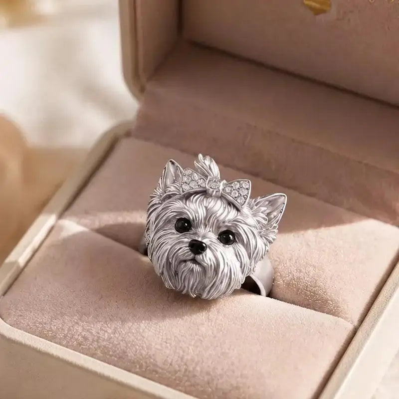 Zinc Alloy Dog Head Rings with Cubic Zirconia Stones - Various Breeds & Styles