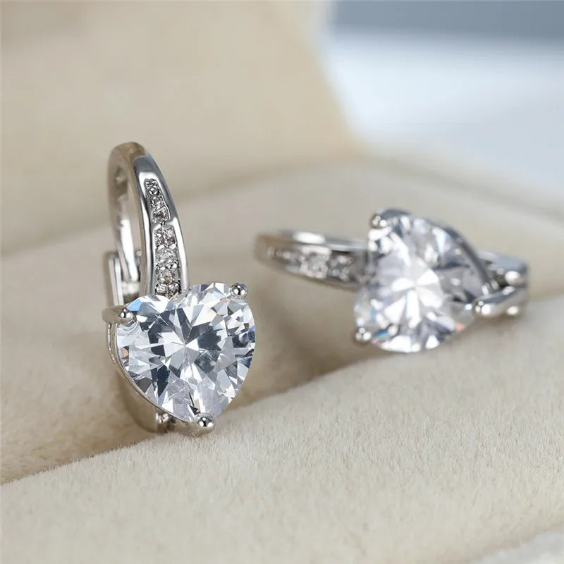 CZ Heart Stone Hoop Alloy Earrings