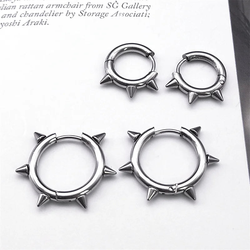 Punk Spike Rivet Goth Hoop Stainless Steel Earrings Collection