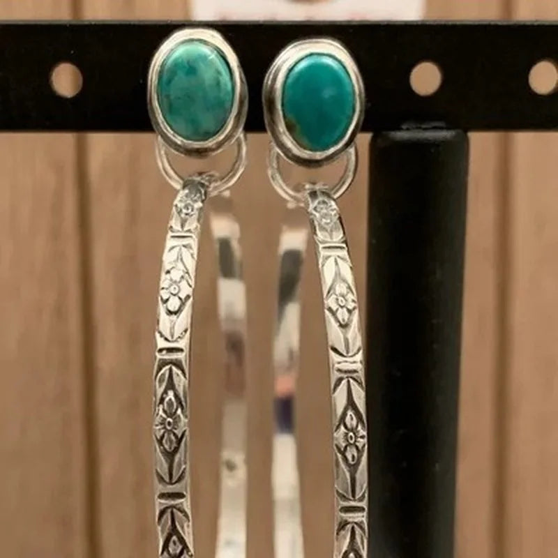 Vintage Inspired Ethnic Stone Hoop Alloy Drop Earrings