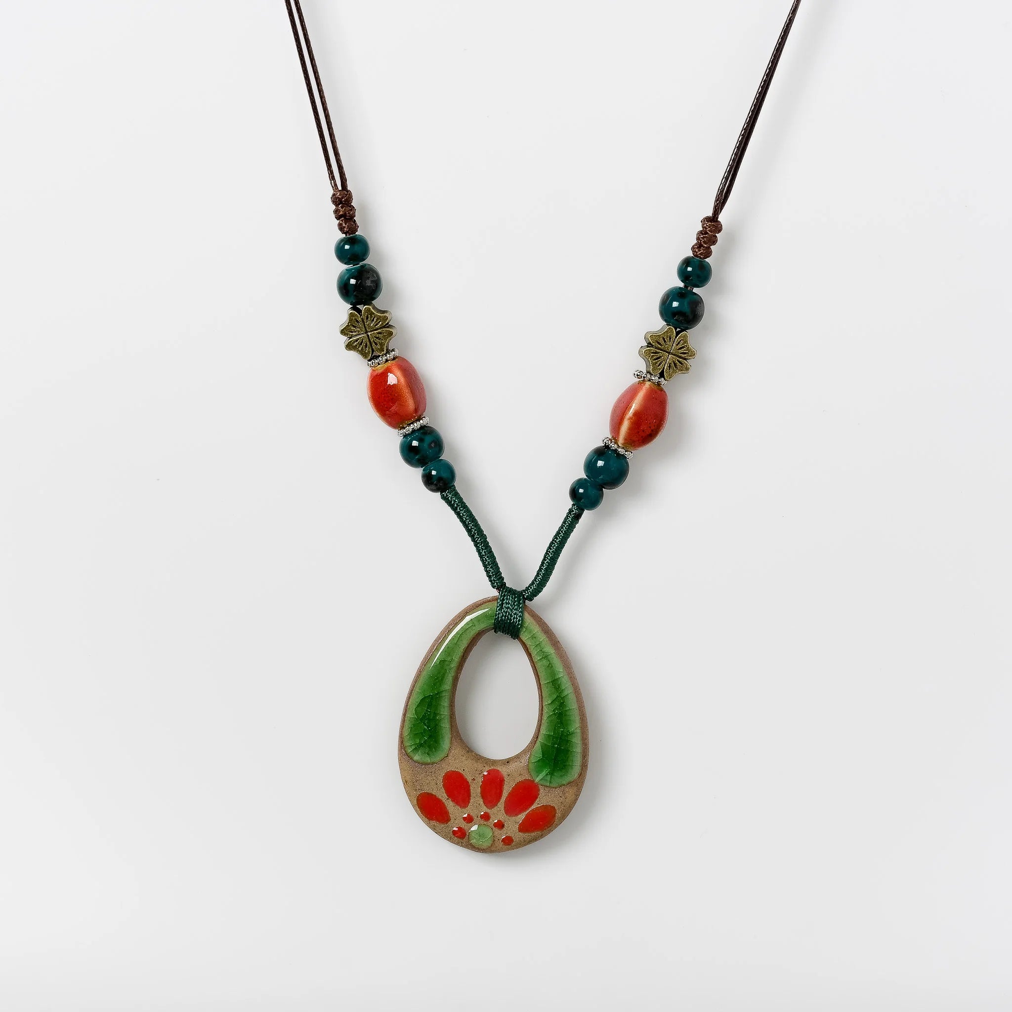 Handmade Ceramic Pendant Beads Necklace Retro