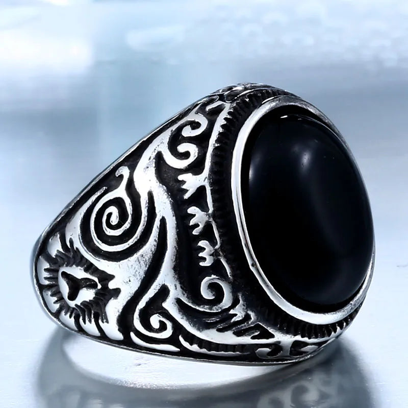 Ancient Oval Tiger Eye Large Stone Bold Ring in Stainless Steel, Unisex