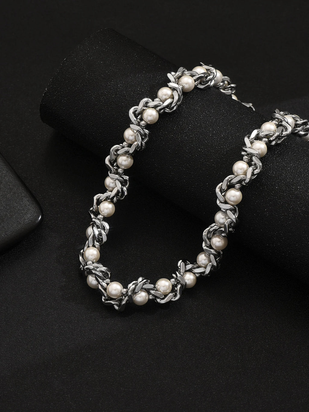 Punk Stainless Steel Thick Chain Pearl Choker Necklace Unisex