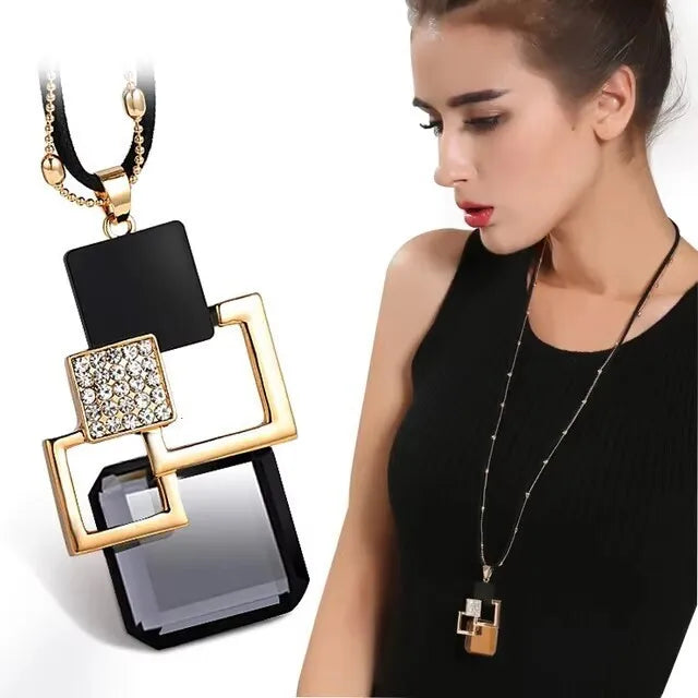 Selection of Bold Long Alloy Necklaces with Large Crystal Pendants