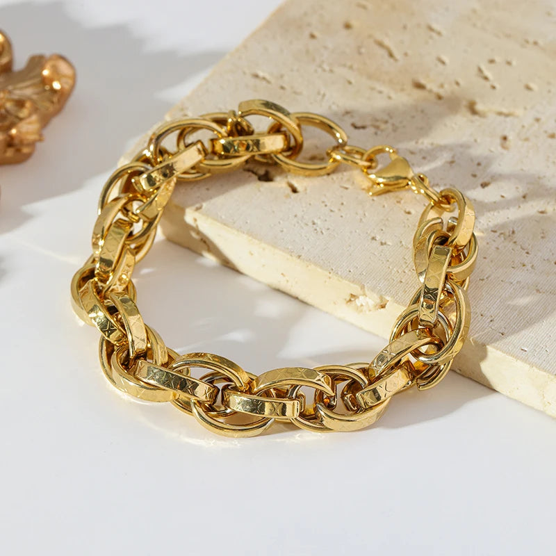 Choice of 18K Gold Plated Stainless Steel Thick Cuban Chain Bracelets - Bold, Statement