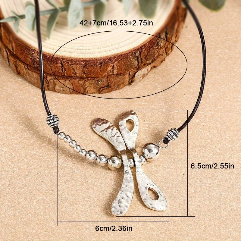 Bold Bohemian Dragonfly Alloy Pendant Rope Chain Necklace