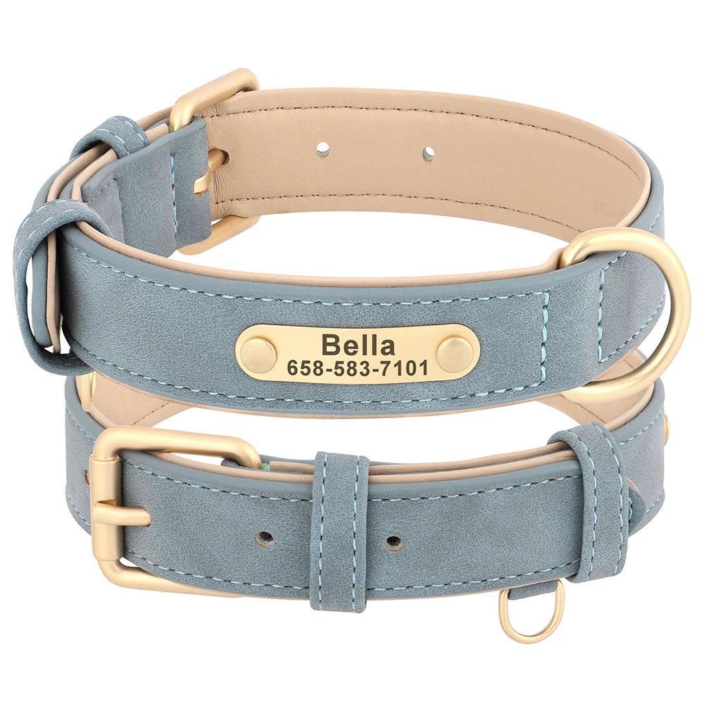 Soft Faux Leather Adjustable Dog Collar - Customize, Engrave, Name Tag, ID Necklace