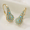 Bohemia Style Gorgeous Inlaid Blue Turquoise Golden Alloy Earrings