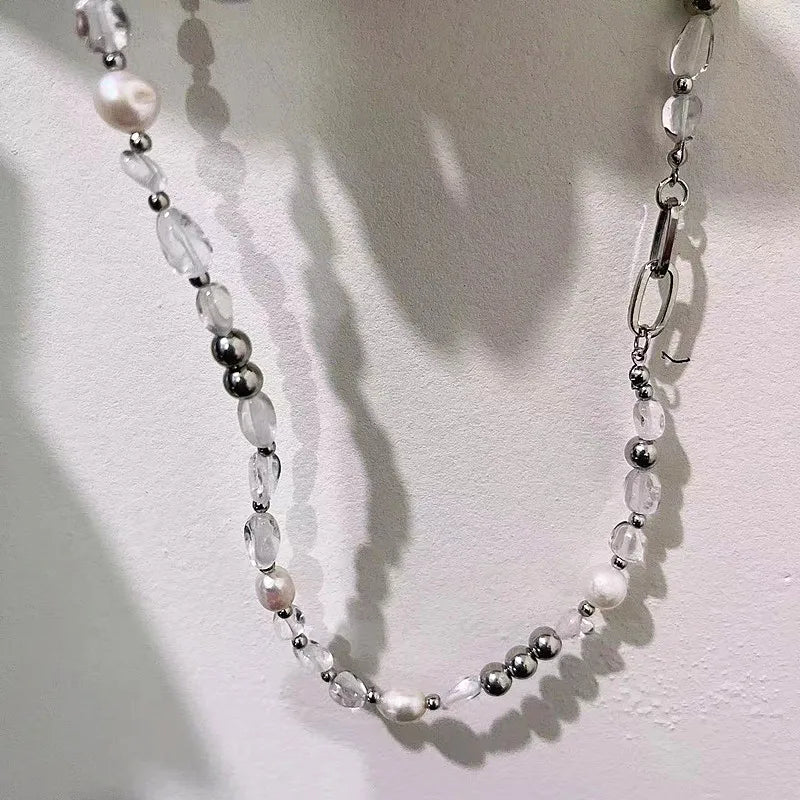 Natural Blue Crystal Freshwater Pearl Zinc Alloy Necklace