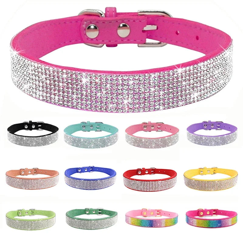 PU Leather Collars for Dogs with Zinc Alloy Buckle & Rhinestones
