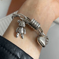 Solid 925 Sterling Silver Charm Bracelet Heart Teddy Love