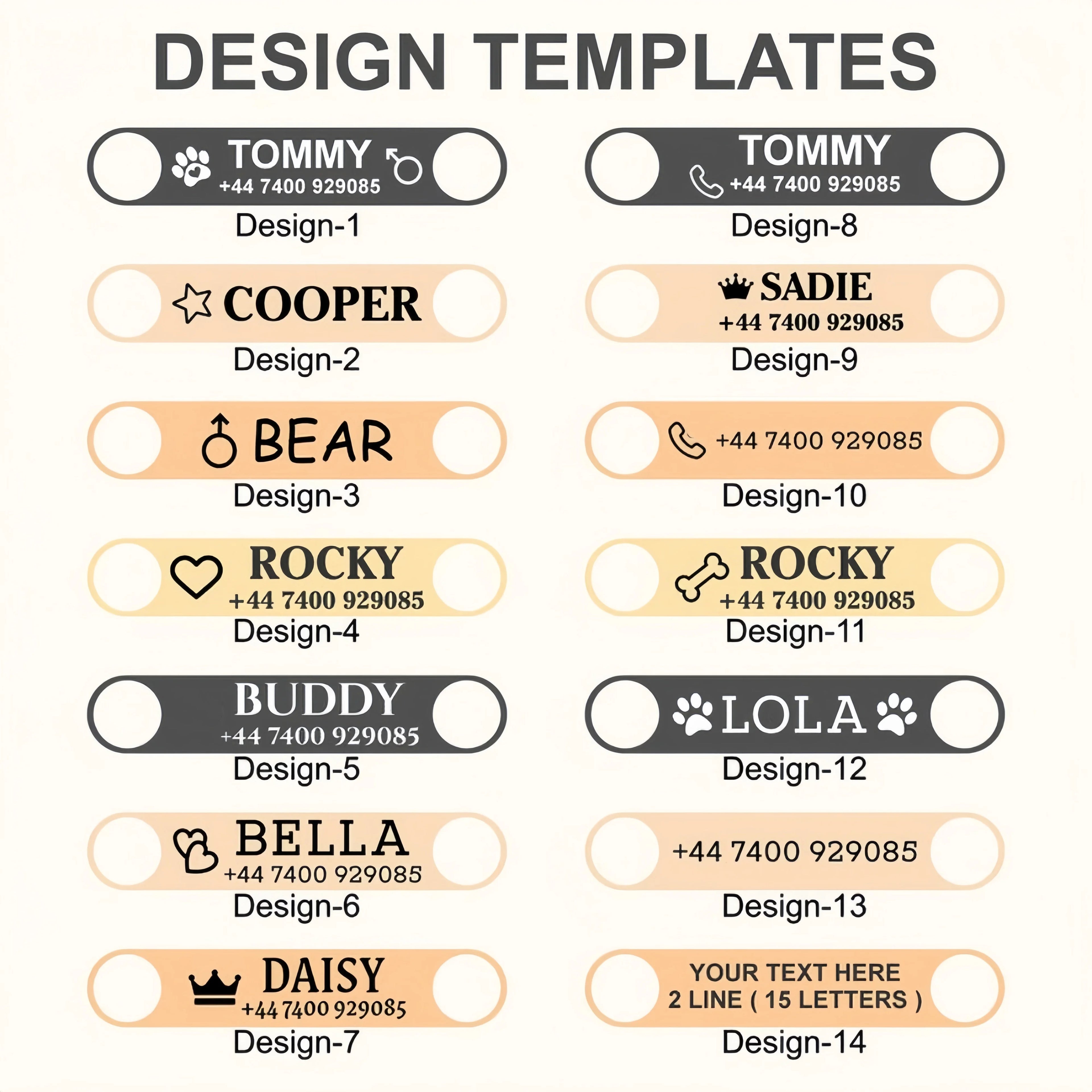 Faux Leather Adjustable Pet Collar - Customize, Engrave, Name Tag, ID Necklace