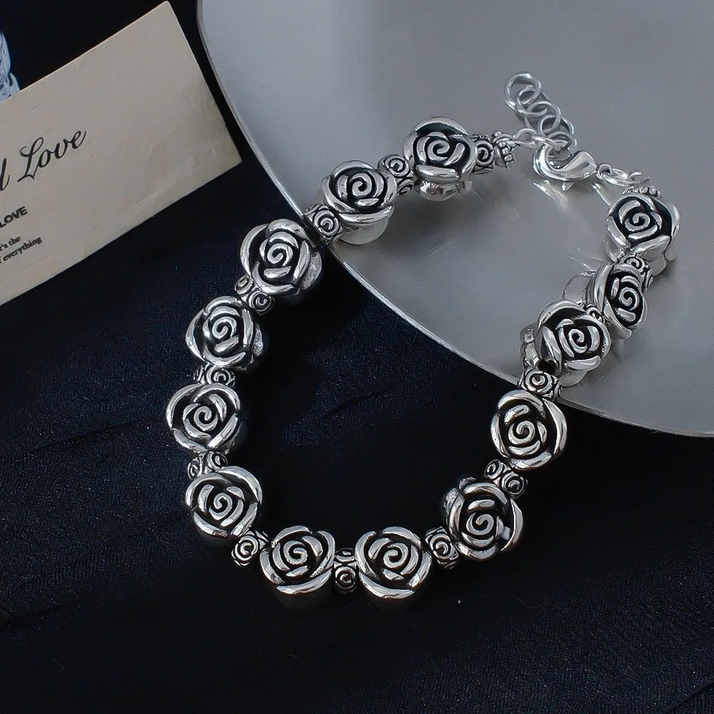 Vintage Inspired 925 Sterling Silver Rose Bracelet